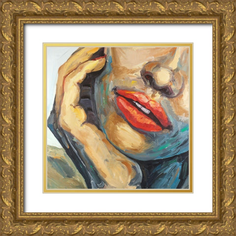 Irresistible Lips Closeup Gold Ornate Wood Framed Art Print with Double Matting by Atelier B Art Studio