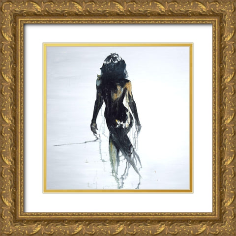 ABSTRACT BACK VIEW OF A WOMAN SILHOUETTE Gold Ornate Wood Framed Art Print with Double Matting by Atelier B Art Studio
