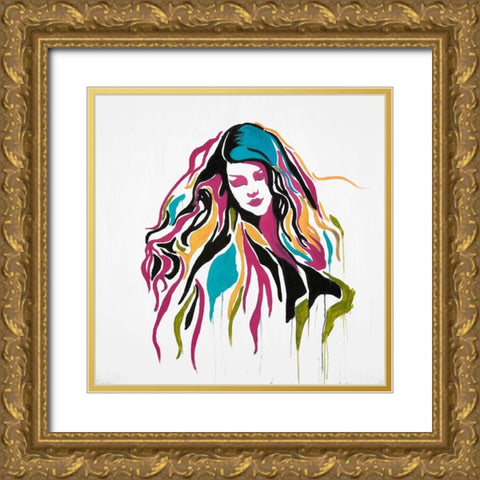 WOMAN GRAFFITI ART Gold Ornate Wood Framed Art Print with Double Matting by Atelier B Art Studio