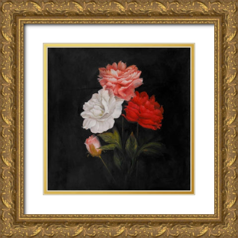 Small Bouquet of Roses Gold Ornate Wood Framed Art Print with Double Matting by Atelier B Art Studio