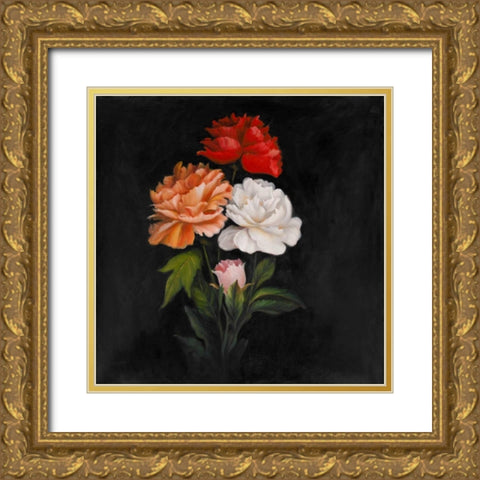 Three Beautiful Rose Flowers Gold Ornate Wood Framed Art Print with Double Matting by Atelier B Art Studio