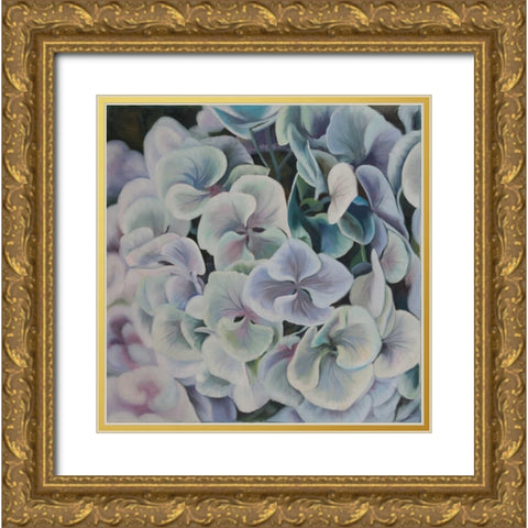 Colorful Hydrangea Flowers Gold Ornate Wood Framed Art Print with Double Matting by Atelier B Art Studio