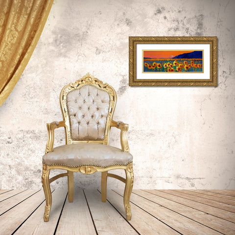 Sunflower Fields Gold Ornate Wood Framed Art Print with Double Matting by Atelier B Art Studio