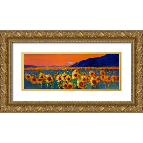 Sunflower Fields Gold Ornate Wood Framed Art Print with Double Matting by Atelier B Art Studio