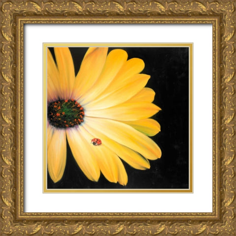 Yellow Daisy and Ladybug Gold Ornate Wood Framed Art Print with Double Matting by Atelier B Art Studio