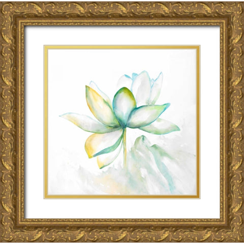 Abstract Lotus Flower Gold Ornate Wood Framed Art Print with Double Matting by Atelier B Art Studio