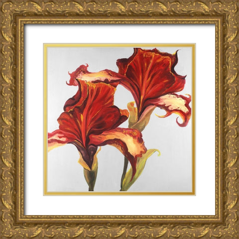 Lilies with Fall Colors Gold Ornate Wood Framed Art Print with Double Matting by Atelier B Art Studio