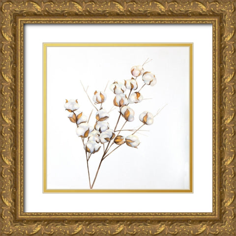 A Branch of Cotton Flowers Gold Ornate Wood Framed Art Print with Double Matting by Atelier B Art Studio