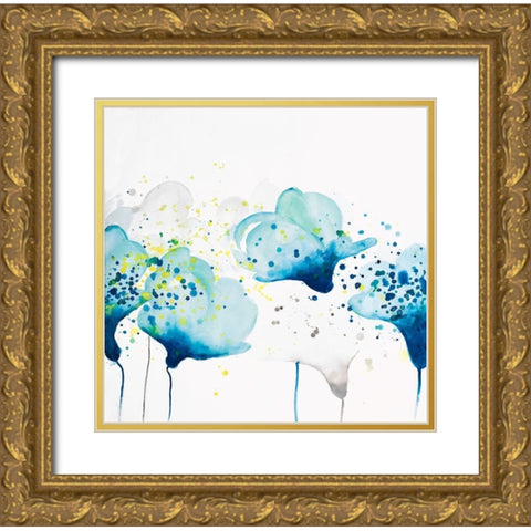 DOTTED PAINT SPLASH FLOWERS Gold Ornate Wood Framed Art Print with Double Matting by Atelier B Art Studio