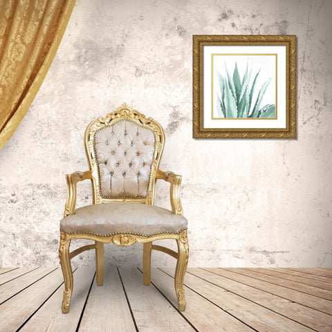Watercolor Agave Plant Gold Ornate Wood Framed Art Print with Double Matting by Atelier B Art Studio