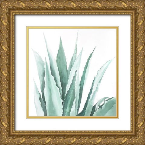 Watercolor Agave Plant Gold Ornate Wood Framed Art Print with Double Matting by Atelier B Art Studio