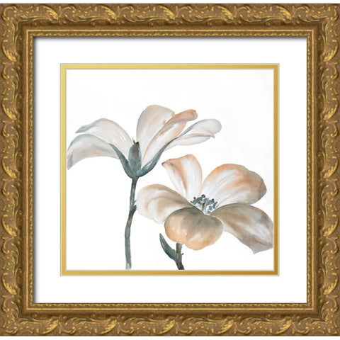 TWO BEAUTIFUL DESATURATED FLOWERS Gold Ornate Wood Framed Art Print with Double Matting by Atelier B Art Studio