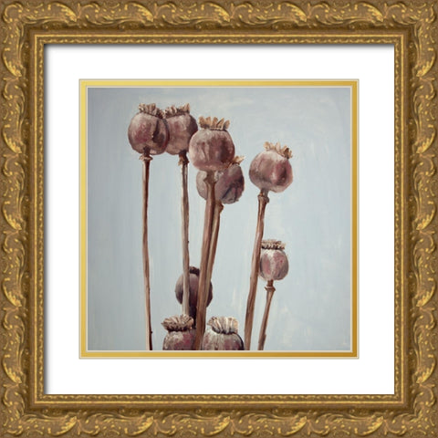 SEPIA POPPY HEAD PLANTS Gold Ornate Wood Framed Art Print with Double Matting by Atelier B Art Studio