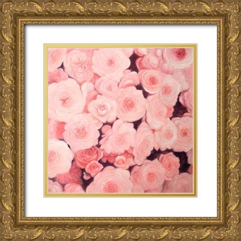 PINK FLOWER FIELD Gold Ornate Wood Framed Art Print with Double Matting by Atelier B Art Studio