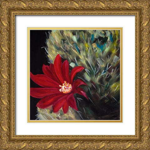 ECHINOPSIS RED CACTUS FLOWER Gold Ornate Wood Framed Art Print with Double Matting by Atelier B Art Studio