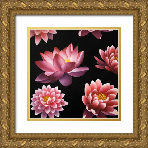 LOTUS FLOWER PATTERN Gold Ornate Wood Framed Art Print with Double Matting by Atelier B Art Studio