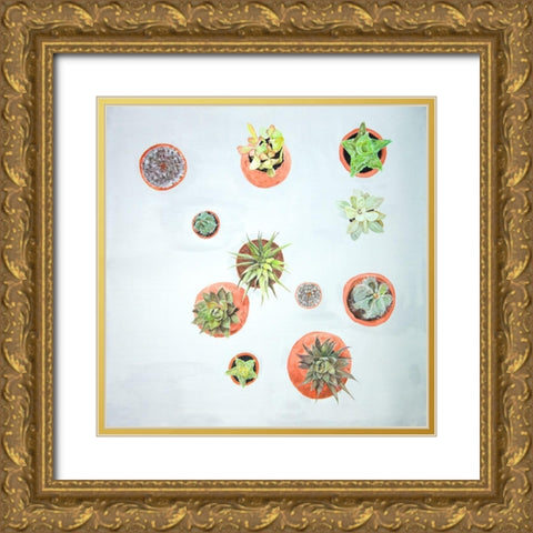 CACTUS PLANTS Gold Ornate Wood Framed Art Print with Double Matting by Atelier B Art Studio