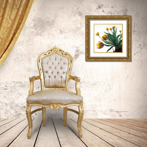 YELLOW TULIPS Gold Ornate Wood Framed Art Print with Double Matting by Atelier B Art Studio