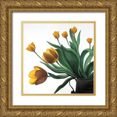 YELLOW TULIPS Gold Ornate Wood Framed Art Print with Double Matting by Atelier B Art Studio