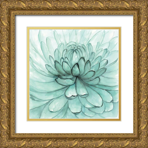 TURQUOISE FLOWER Gold Ornate Wood Framed Art Print with Double Matting by Atelier B Art Studio