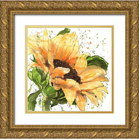 SUNFLOWER IN BLOOM Gold Ornate Wood Framed Art Print with Double Matting by Atelier B Art Studio