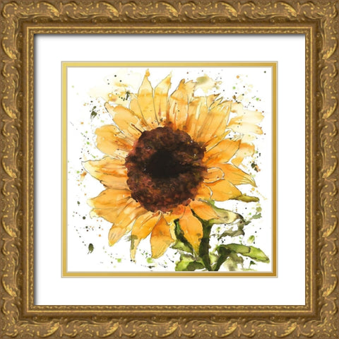 BIG SUNFLOWER Gold Ornate Wood Framed Art Print with Double Matting by Atelier B Art Studio