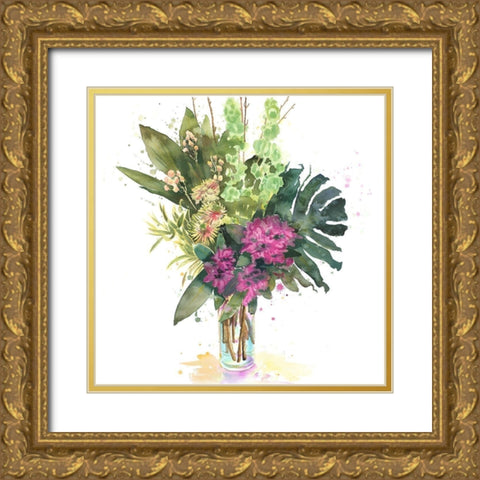TROPICAL FLOWER ASSEMBLAGE Gold Ornate Wood Framed Art Print with Double Matting by Atelier B Art Studio