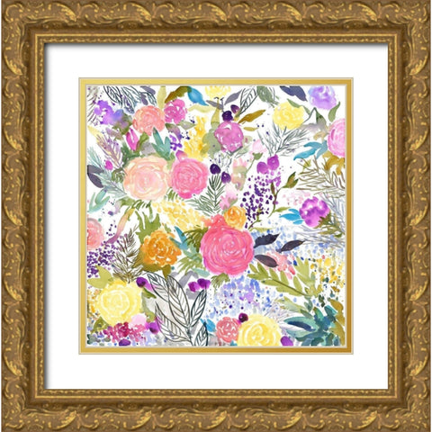 BUNDLE OF FLOWERS Gold Ornate Wood Framed Art Print with Double Matting by Atelier B Art Studio