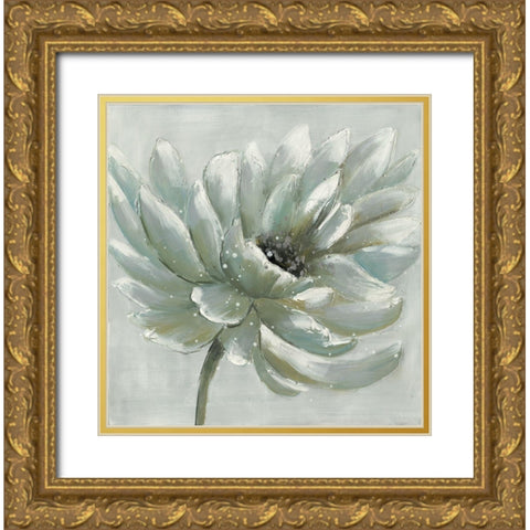 White chrysanthemum Gold Ornate Wood Framed Art Print with Double Matting by Atelier B Art Studio