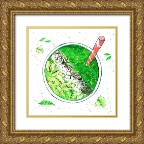 GREEN SMOOTHIE Gold Ornate Wood Framed Art Print with Double Matting by Atelier B Art Studio