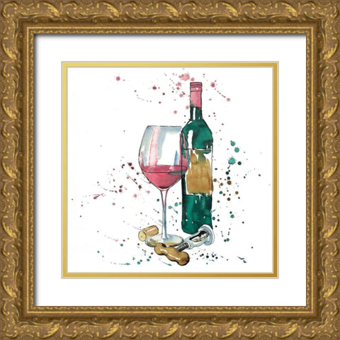 BOTTLE OF RED WINE Gold Ornate Wood Framed Art Print with Double Matting by Atelier B Art Studio