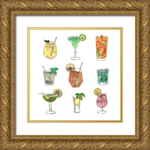COLORFUL COCKTAILS Gold Ornate Wood Framed Art Print with Double Matting by Atelier B Art Studio