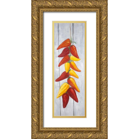 Rope of Peppers Three Colors Gold Ornate Wood Framed Art Print with Double Matting by Atelier B Art Studio