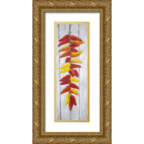 Rope of Peppers with Wood Background Gold Ornate Wood Framed Art Print with Double Matting by Atelier B Art Studio
