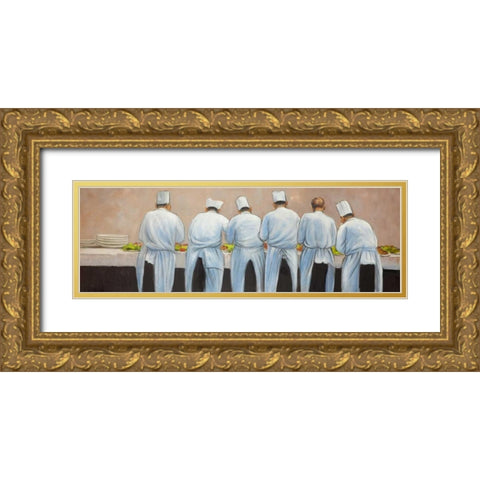 Cooks Chefts Working Together Gold Ornate Wood Framed Art Print with Double Matting by Atelier B Art Studio