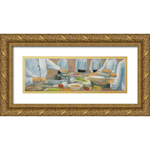 Cook Chefs at Work Gold Ornate Wood Framed Art Print with Double Matting by Atelier B Art Studio