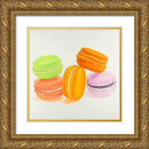 Small Bites of Macaroons Gold Ornate Wood Framed Art Print with Double Matting by Atelier B Art Studio