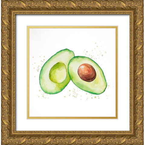 Watercolor Open Avocado Gold Ornate Wood Framed Art Print with Double Matting by Atelier B Art Studio