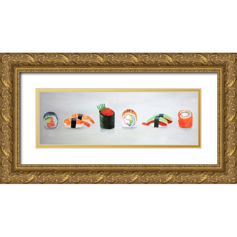 SIX PIECES SUSHI ASSORTMENT Gold Ornate Wood Framed Art Print with Double Matting by Atelier B Art Studio