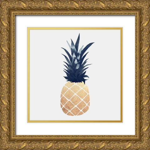 Sparkling Gold Pineapple Gold Ornate Wood Framed Art Print with Double Matting by Atelier B Art Studio