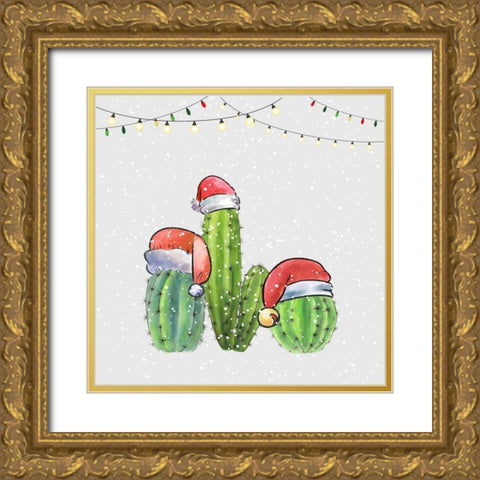 CHRISTMAS CACTUS Gold Ornate Wood Framed Art Print with Double Matting by Atelier B Art Studio