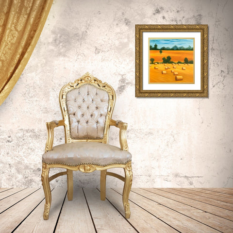 Hay Bale Fields Gold Ornate Wood Framed Art Print with Double Matting by Atelier B Art Studio