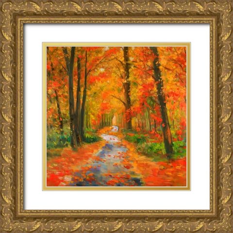Autumn Trail Gold Ornate Wood Framed Art Print with Double Matting by Atelier B Art Studio