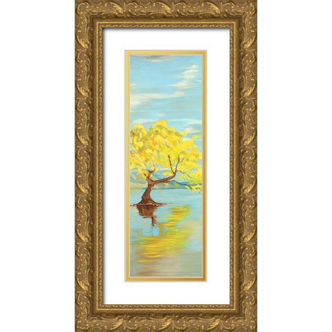 Spring Lanscape with a Tree in a Lake Gold Ornate Wood Framed Art Print with Double Matting by Atelier B Art Studio