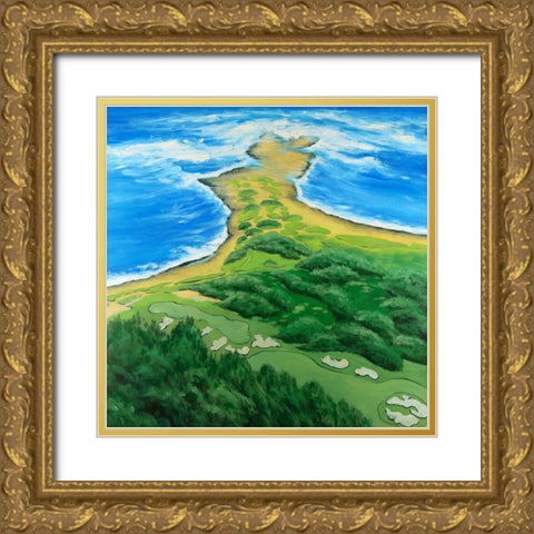 Island Overhead View with Waves Gold Ornate Wood Framed Art Print with Double Matting by Atelier B Art Studio