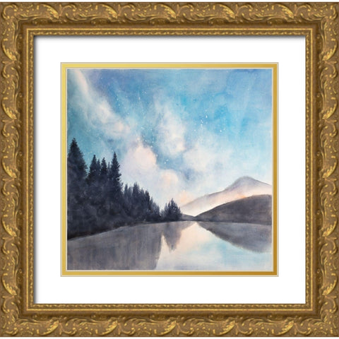 LAKEVIEW BY NIGHT Gold Ornate Wood Framed Art Print with Double Matting by Atelier B Art Studio