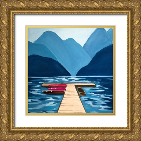 LAKE, QUAI and MOUNTAINS Gold Ornate Wood Framed Art Print with Double Matting by Atelier B Art Studio