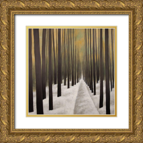 HIKING IN THE FOREST Gold Ornate Wood Framed Art Print with Double Matting by Atelier B Art Studio