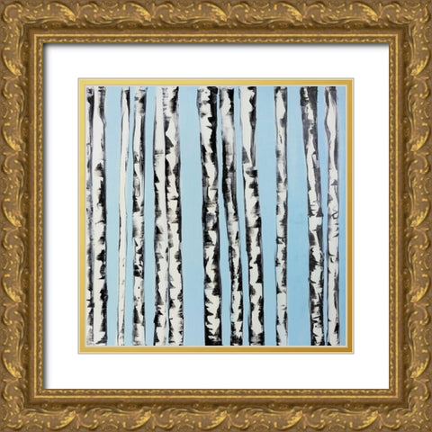 BIRCHES ON A CLEAR SKY Gold Ornate Wood Framed Art Print with Double Matting by Atelier B Art Studio