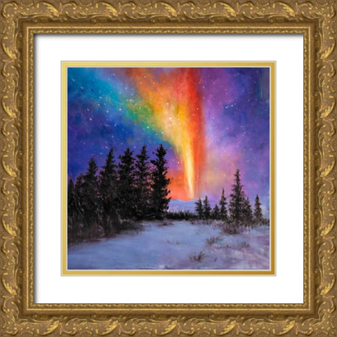Aurora Borealis in the Forest Gold Ornate Wood Framed Art Print with Double Matting by Atelier B Art Studio